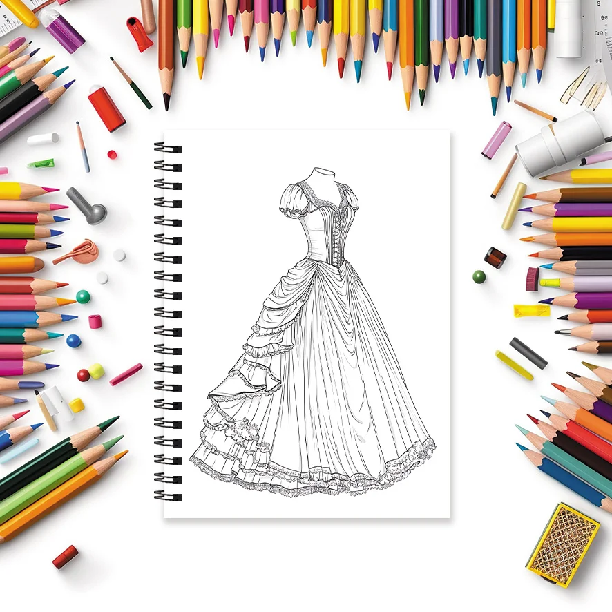 Hermoso libro para colorear Dress - 8,3 x 11,2 pulgadas 32 páginas - Relajación y alivio del estrés, gran regalo para familiares o amigos