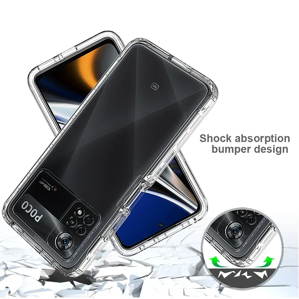 2 in 1 Rugged Armor Shockproof Case For Xiaomi Poco X4 Pro 5G TPU Bumper Hard Plastic Transparent Acrylic Back Cover Fundas