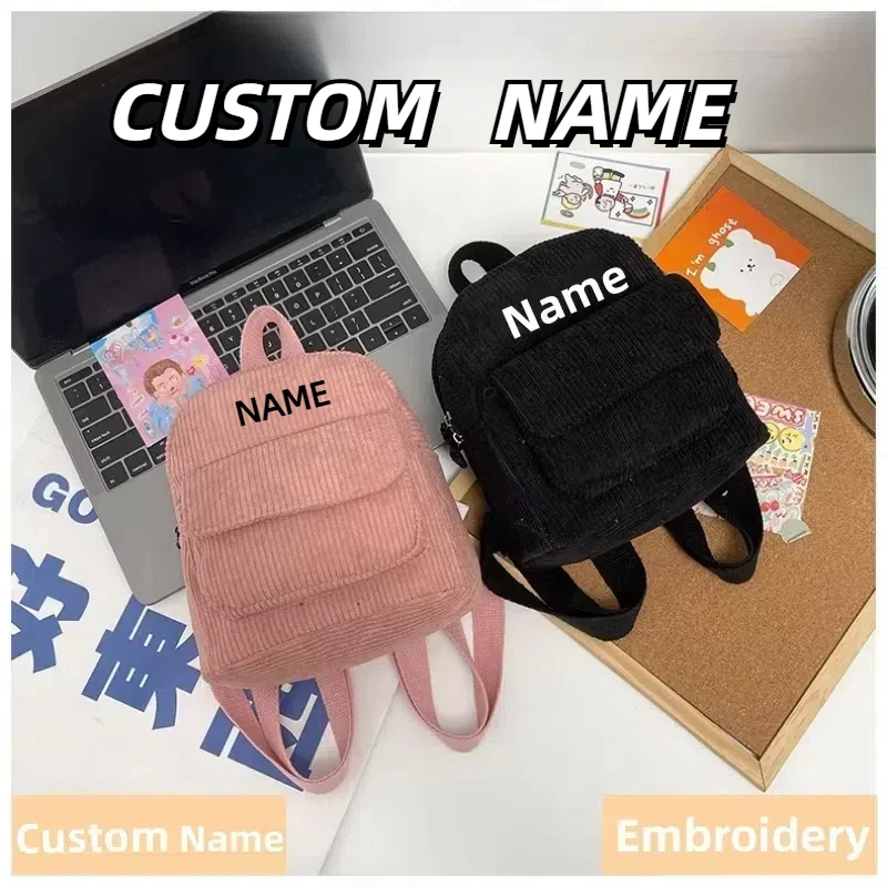 Personalized Fashion Mini Corduroy Backpack Women Customized Name Shoulder Bag Causal Traveling Child Schoolbag  Custom Gift