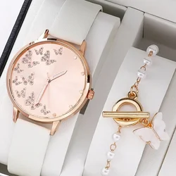 2pcs/set Butterfly Ladies Quartz Watches Fancy Women Watches Jewelry Sophisticated And Stylish Women Watch