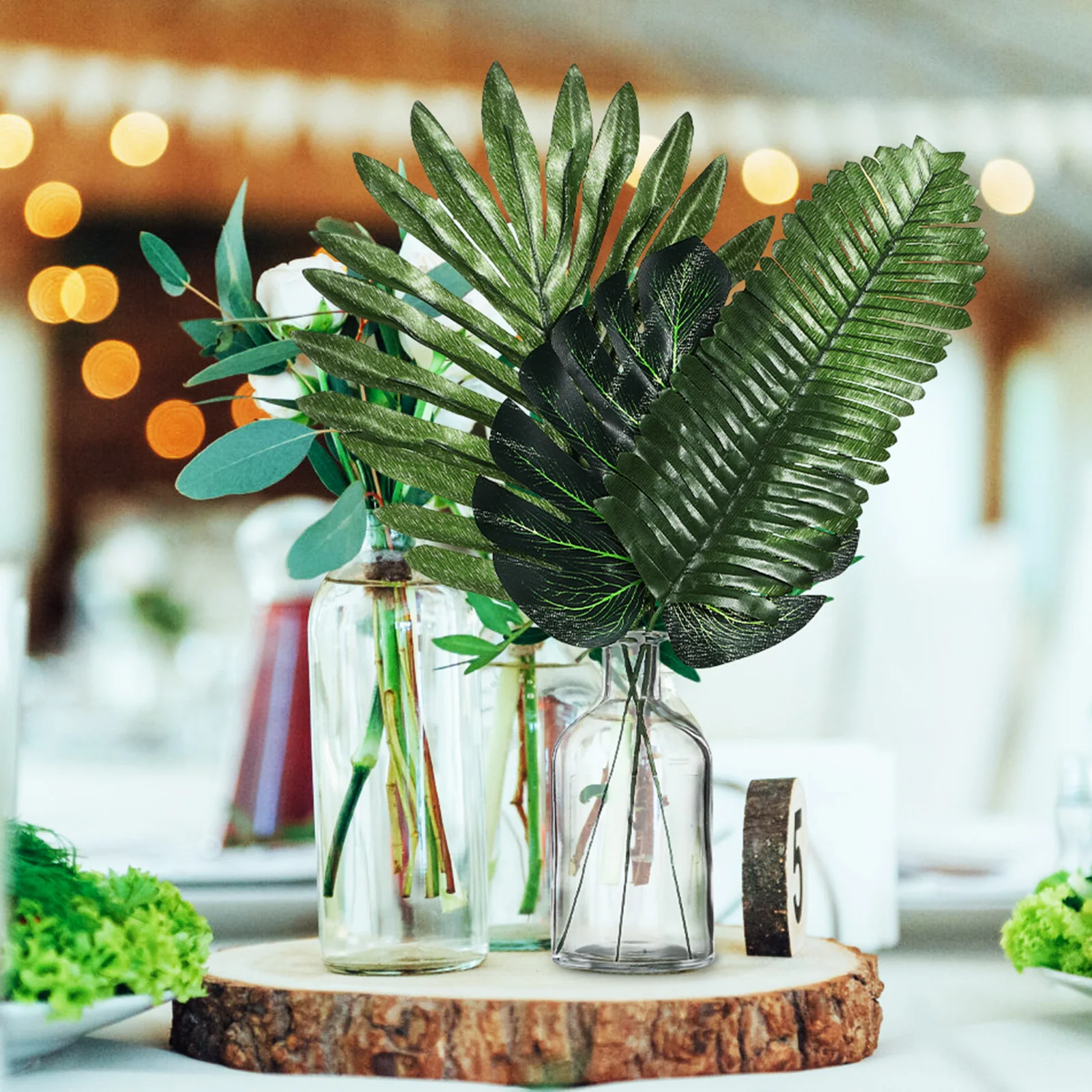 

Simulated Turtle Back Leaf Set Artificial Palm Leaves Realistic Tropical Green Decorative Plants DIY Home Decoration Party