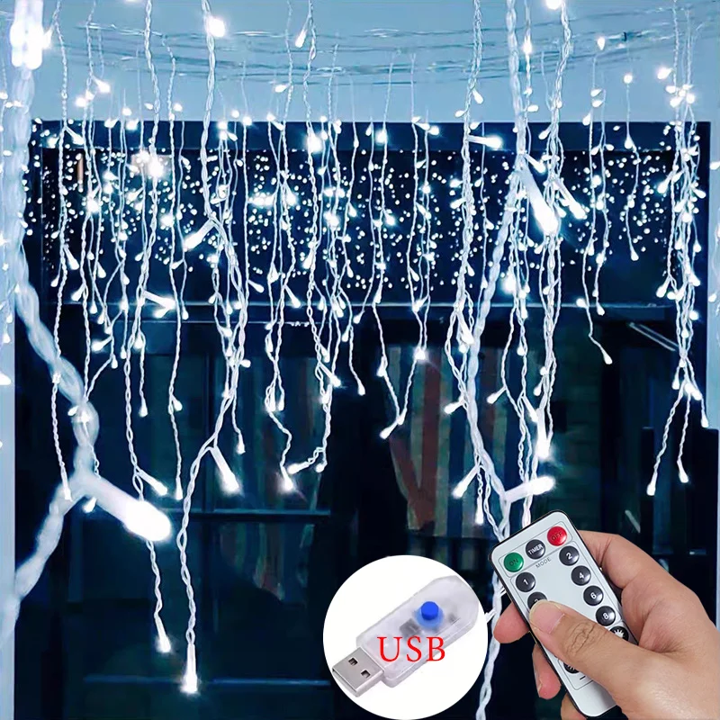 8 طرق USB عصا الجليد ضوء سلسلة عيد الميلاد مصباح ليد داخلي جارلاند المنزل حفلة حديقة السنة الجديدة غرفة نوم الستار الديكور