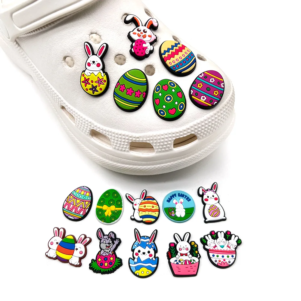 Giorno di pasqua Cartoon Rabbit Egg Shoe Charms per zoccoli sandali decorazione accessori per scarpe Charms for Friends Kids Festival Gifts