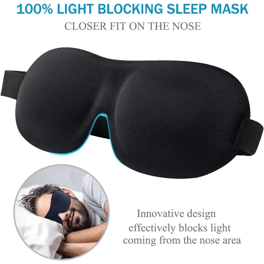 3D Memory Foam Sleep Mask Full Light Block Zero Eyelid Pressure Washable Adjustable Velcro Portable Travel Sleeping Blindfold