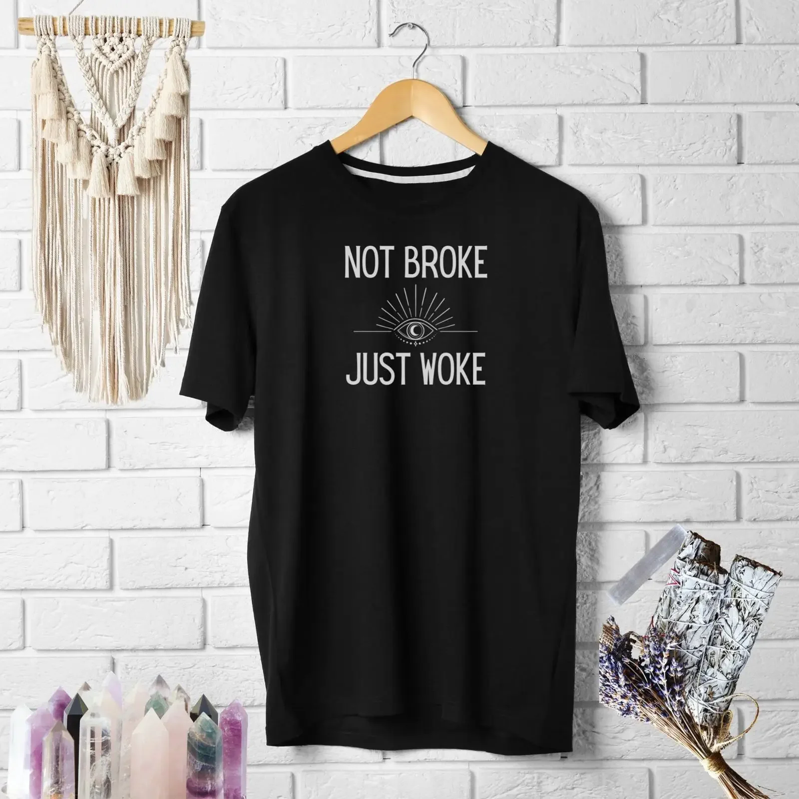 Minimalist Design Not Broke Just Woke Spiritual T Shirt Awakening Enlightenment vintage Washed streetwear Comfortable Stylish