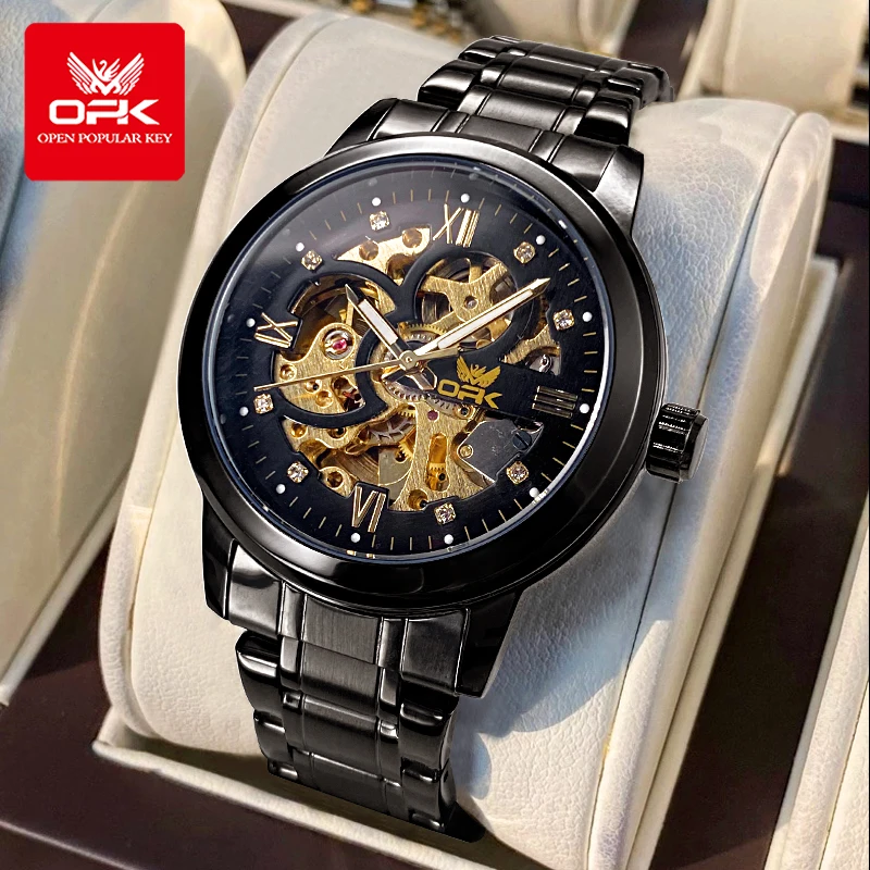 

OPK 8165 Мужские часы Оригинальные автоматические механические часы со скелетом Водонепроницаемые светящиеся часы для мужчин Часы Аутентичный продукт