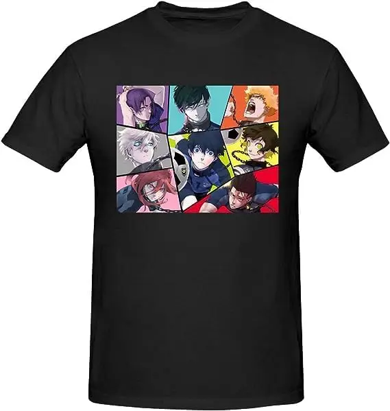 Blue Anime Lock Shirt Men's Breathable Custom Cotton Short Sleeve Tshirt Fashion Casual Tops Tees Black