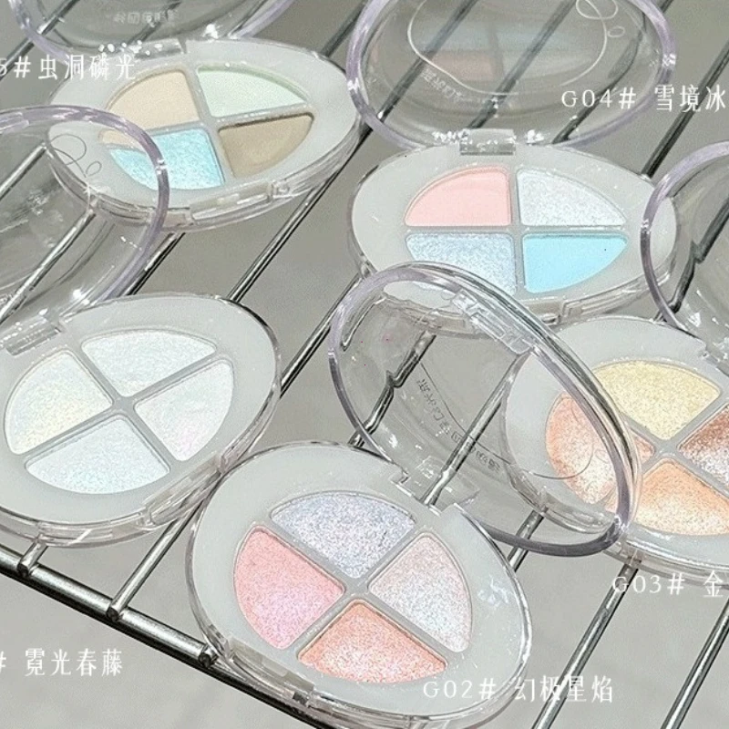 クリスタルピーチダイヤモンド4色アイシャドウパレットメタリックグリッターカメレオンスパークルハイライターパウダー（目、鼻、眉の骨用）
