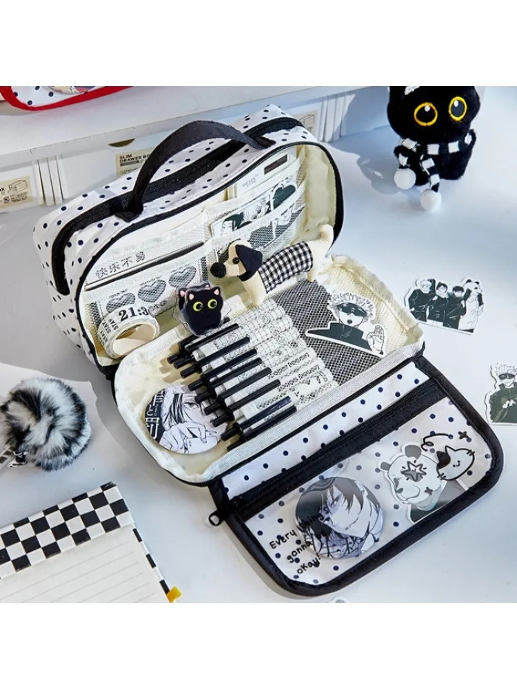 Piórnik w stylu Ita Bag z motywem kropki, duża pojemność, organizer, przenośny, estetyczny, dla uczniów, na artykuły papiernicze i odznaki. — zdjęcie produktu 7