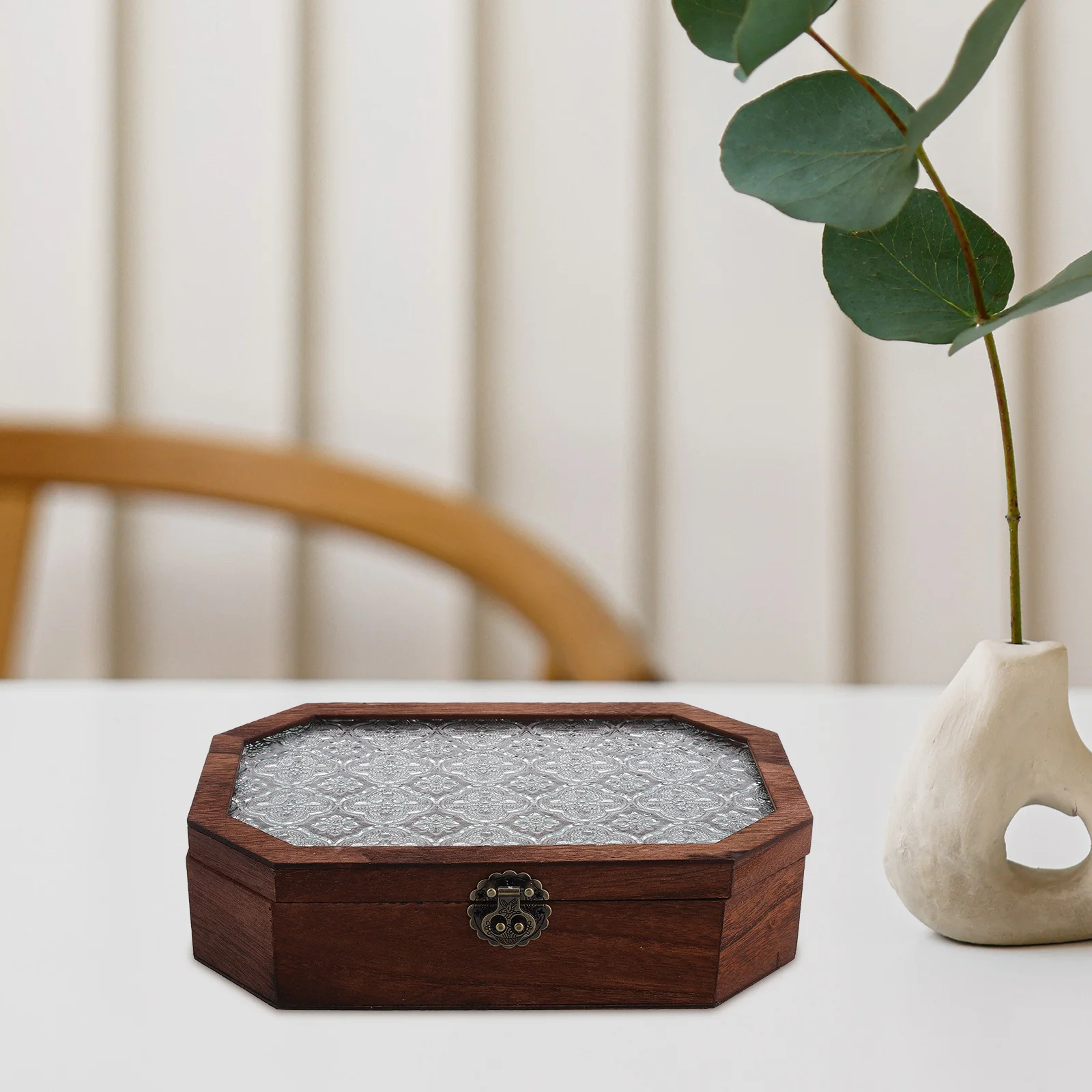 

Wooden Jewelry Box Hinged Lid Vintage Makeup Organizer Vanity Desk Storage Decorative Small Wood Keepsake Box Room Stuff