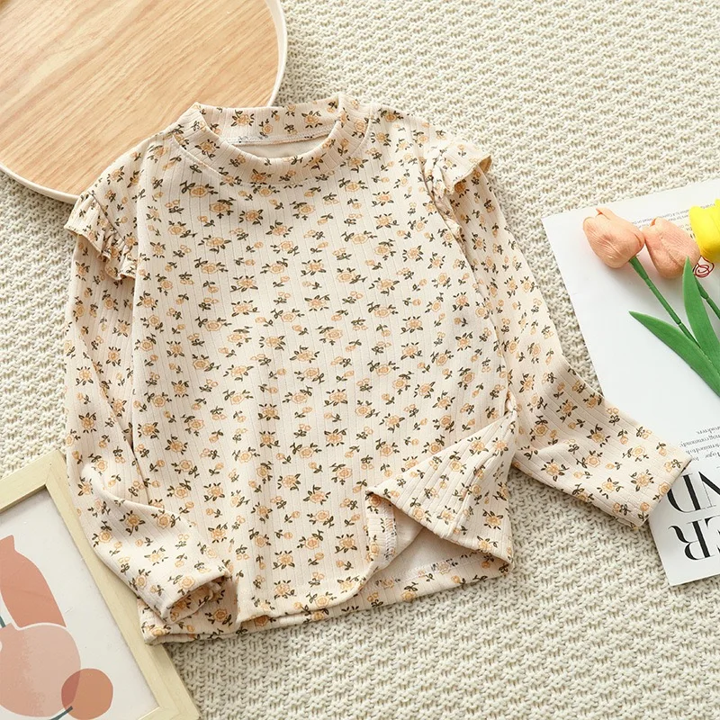 1pcs Autumn Winter Children\'s T-Shirts Baby Floral Print Tops Kids Round Neck Long Sleeve Base Shirt Girls Tshirts Clothes
