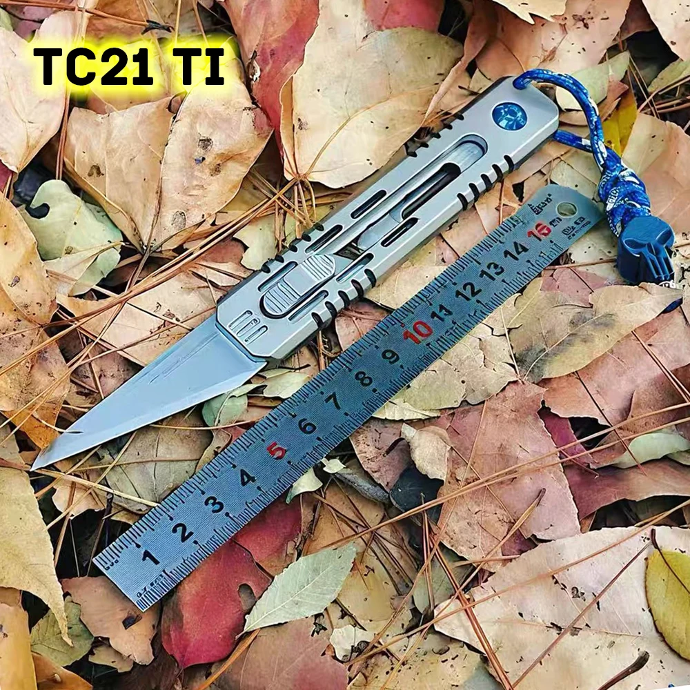

123mm TC21 Titanium Utility Knife With Back Clamp Paper Cutter Broken Window Escape Knife Outdoor Camping Hunting Tool