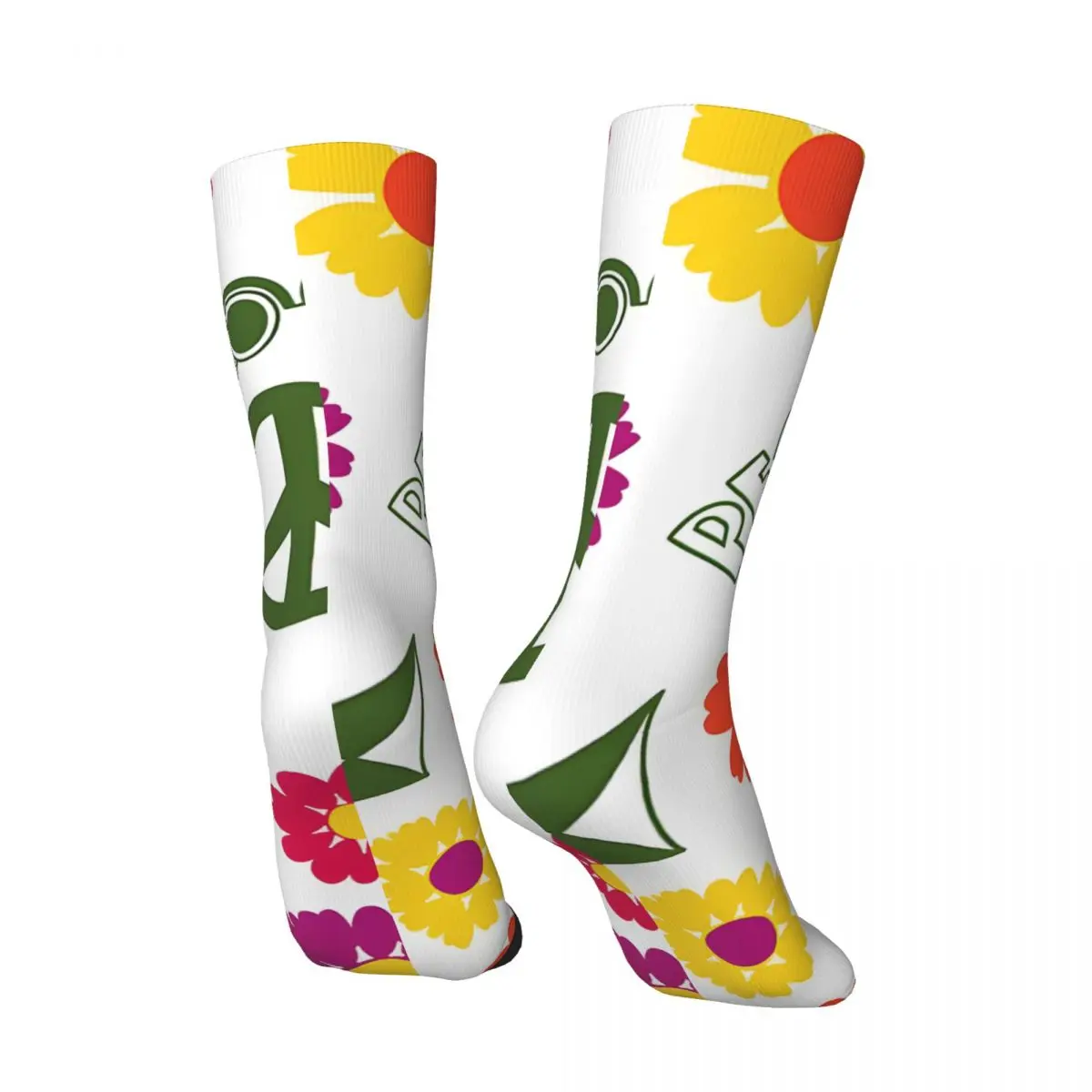 Crazy Color Flower Peace Love Groovy Pattern Sock Hip Hop Vintage Colorful Flowers Happy Seamless Pattern Crew Sock Casual Gift