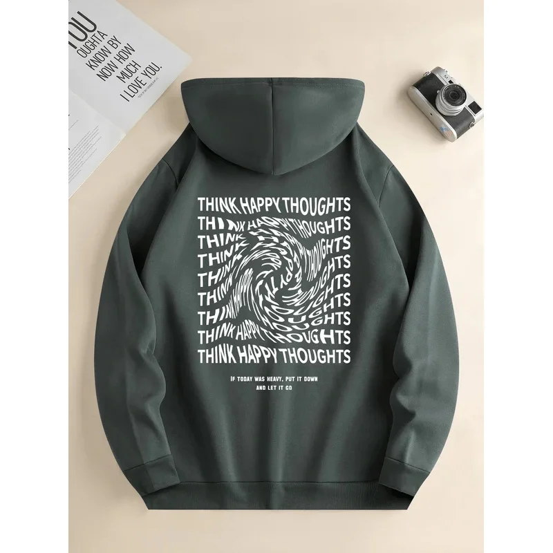 

Men's new fashion hoodie, casual daily drawstring hooded sweatshirt lettering, front kangaroo pocket, men's jacket