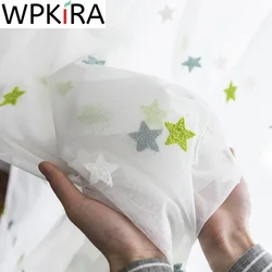 Tende in voile con stelle verdi 3D per bambini Ragazze Bedoom Finestra Tenda in tulle bianco dolce nel soggiorno Decorazioni per feste di compleanno M065D3