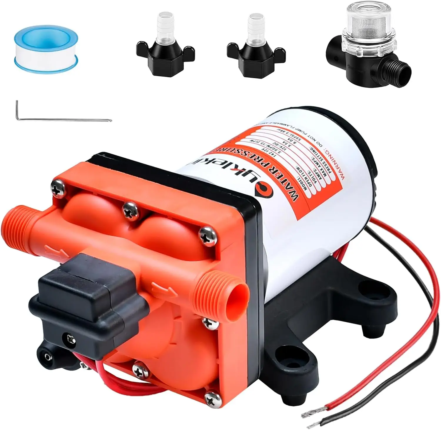 

12V On-Demand Diaphragm Water Pump 3.5 GPM, 55 PSI, Quiet RV Camper Trailer Boat Pump Replacement