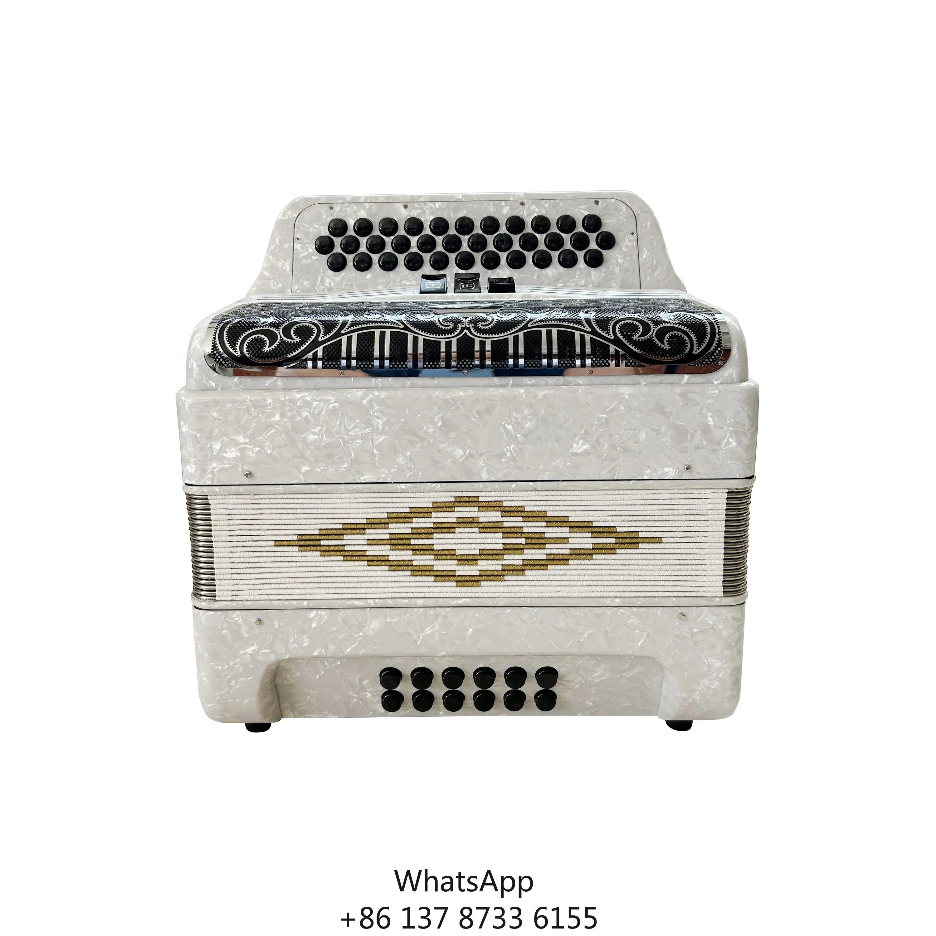 Professional 34-Button 12-Bass 3-Registers JB3412C Acrodeon Diatonic Accordion Instrument White Celluloid Black Silver