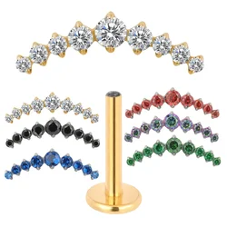 ASTM F136 Titanium EAR PIERC Thread 9 Prong Set CZ Stone Top ear rings Cartilage Tragus Earrings Lip Stud Helix Piercing Jewelry