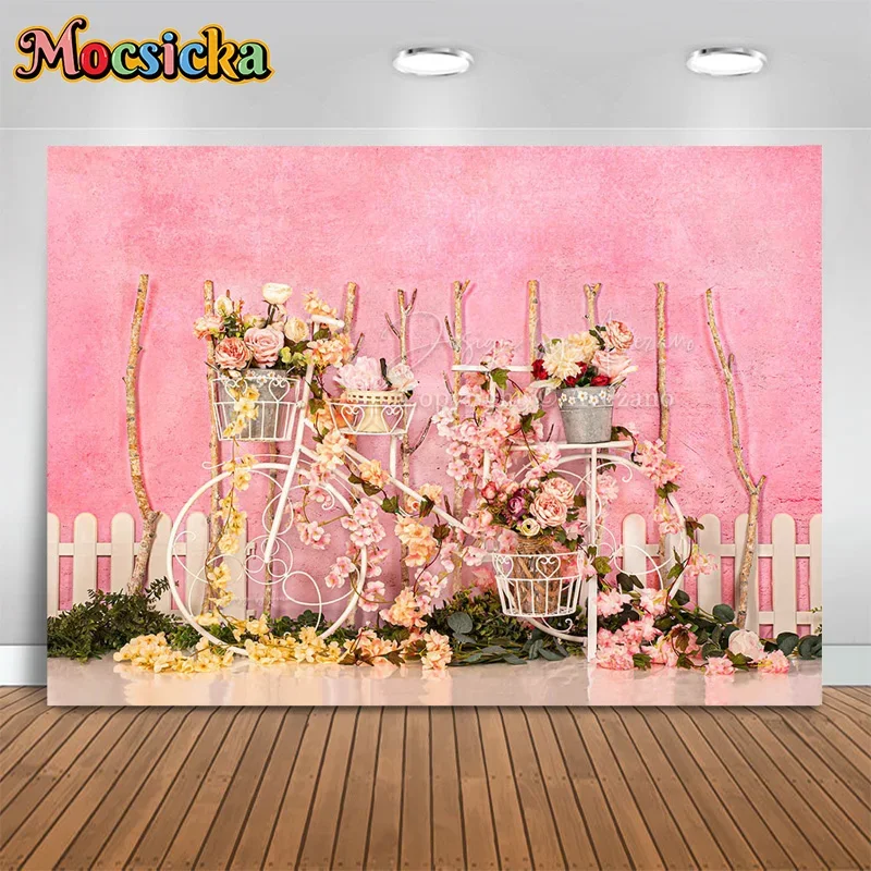 

Mocsicka Photography Backdrop Bohemian Floral Bicycle Decor Background Cake Smash Girl Birthday Party Kids Photo Booth Banner