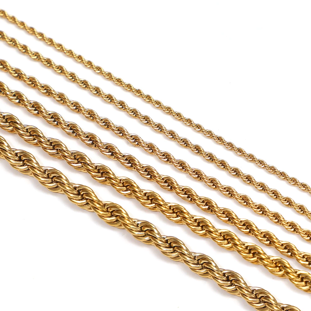 2 Meters Gold Plated Stainless Steel 2mm-6mm Wide Twisted Rope Chains for Necklace Clothing Material DIY Bracelet Jewelry Making