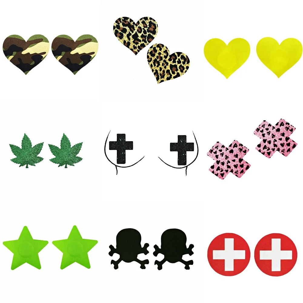 1 Pair Women Colorful Bling Cross Heart Star Leaf Shaped Nipple Cover Disposable Breast Pasties Invisible Bra Sexy Stickers