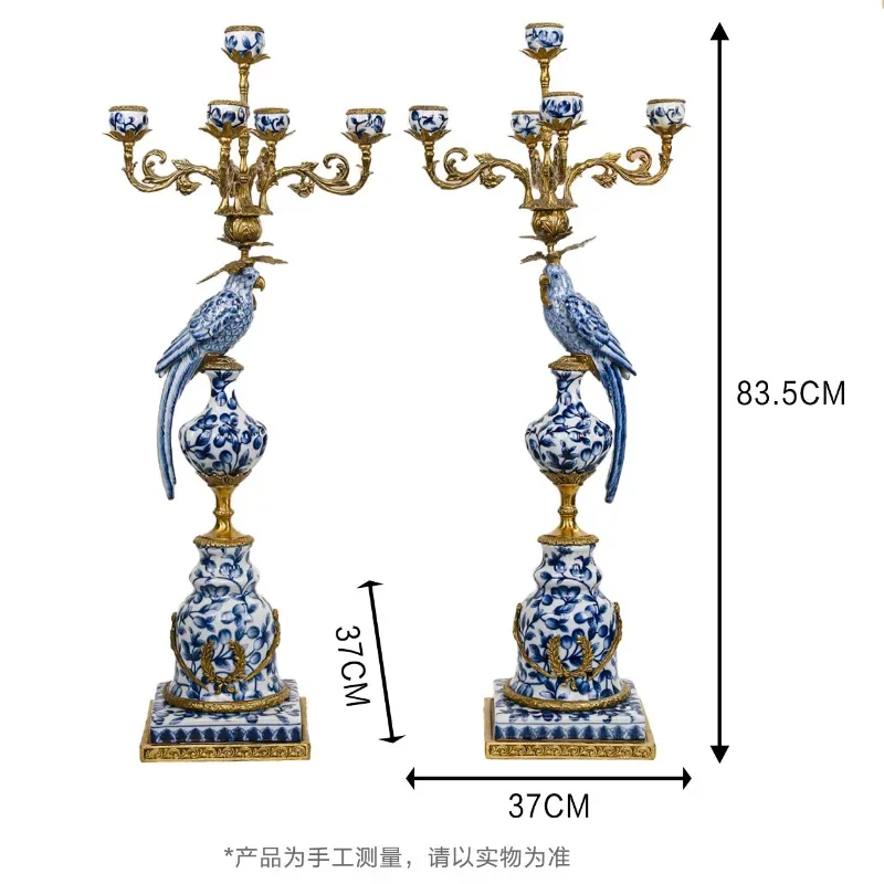 HX14 New Chinese blue and white ceramics, copper parrot, candle holder, porch fireplace decoration