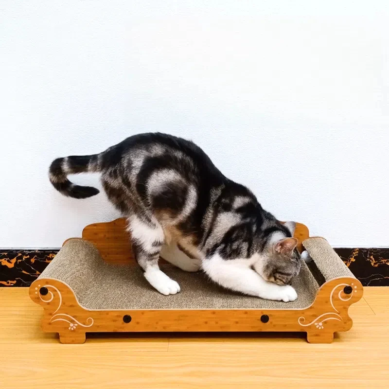 Wooden Cat Scratcher Cardboard Sofa Shape cat bed for scratching corrugated scratch board