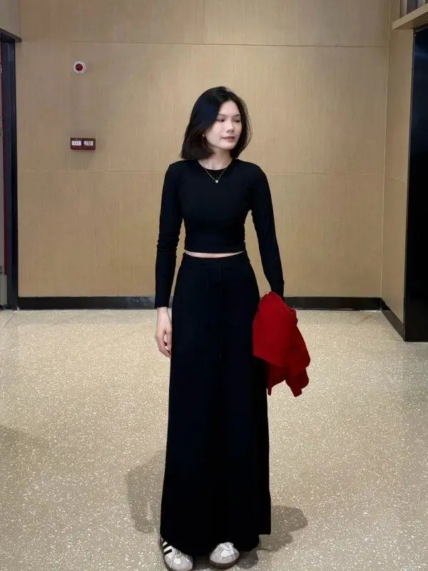 

Свободная однотонная женская юбка миди с завышенной талией, корейский стиль, повседневная юбка А-силуэта, новинка весны