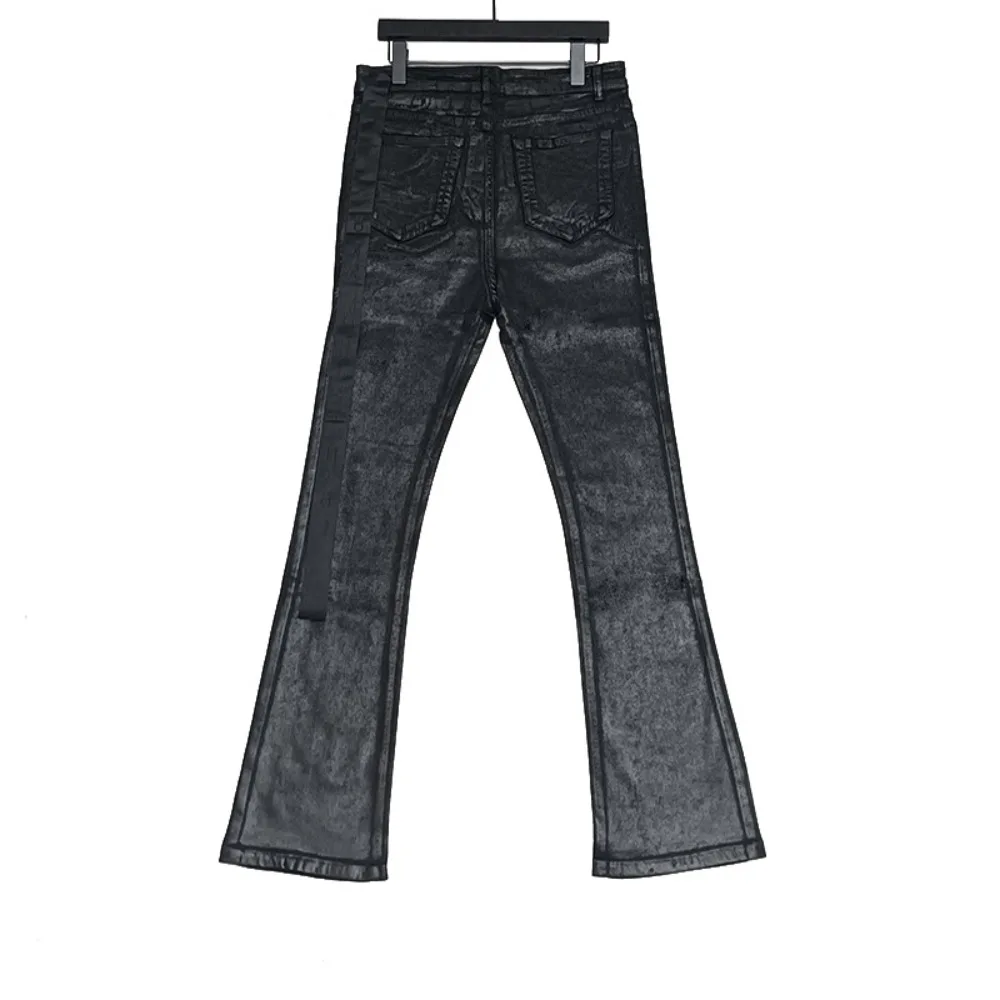 High Street Ro Dark Stylewax Long Pants Men's Pure Handmade Brush Wax Coating Wax Surface Horn High Elasticity Jeans Pant
