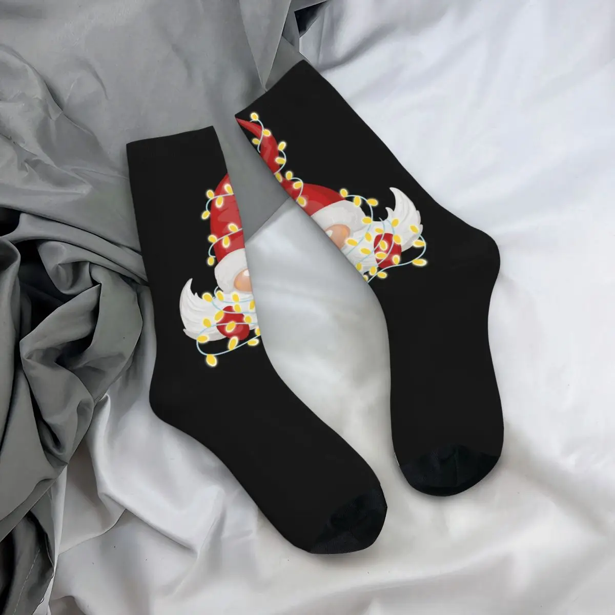 All Seasons Crew Stockings Christmas Gnome With Christmas Lights Socks Fashion Long Socks for Men Women Christmas Gifts