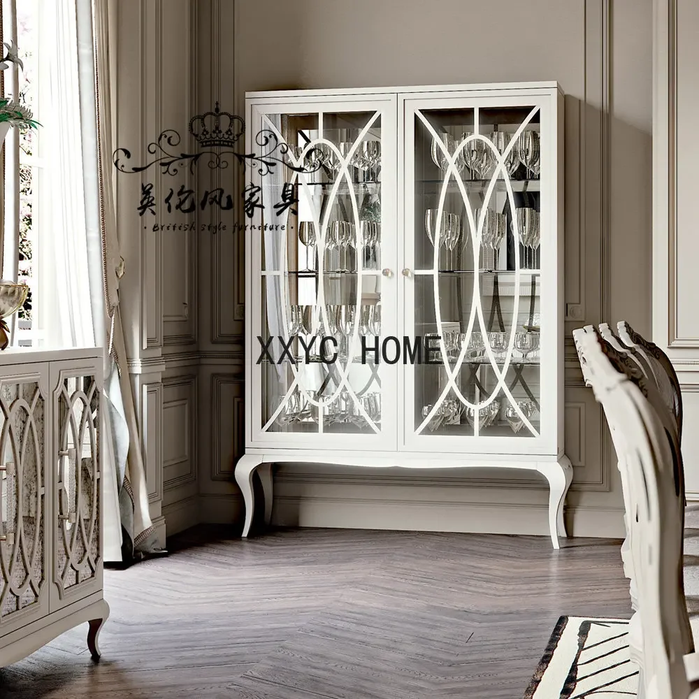 

Американский деревенский стеклянный винный шкаф из массива дерева Шанхай французский белый ретро обеденный край
