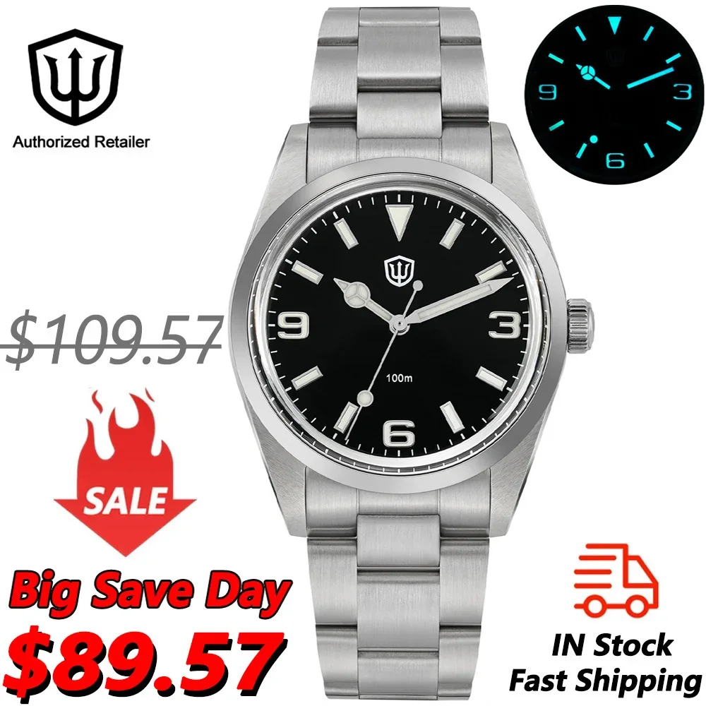 

Часы Watchdives WD1016 V2 VH31 Кварцевый механизм 100 м Водонепроницаемый тонкий корпус из нержавеющей стали BGW9 Светящиеся винтажные часы 37 мм