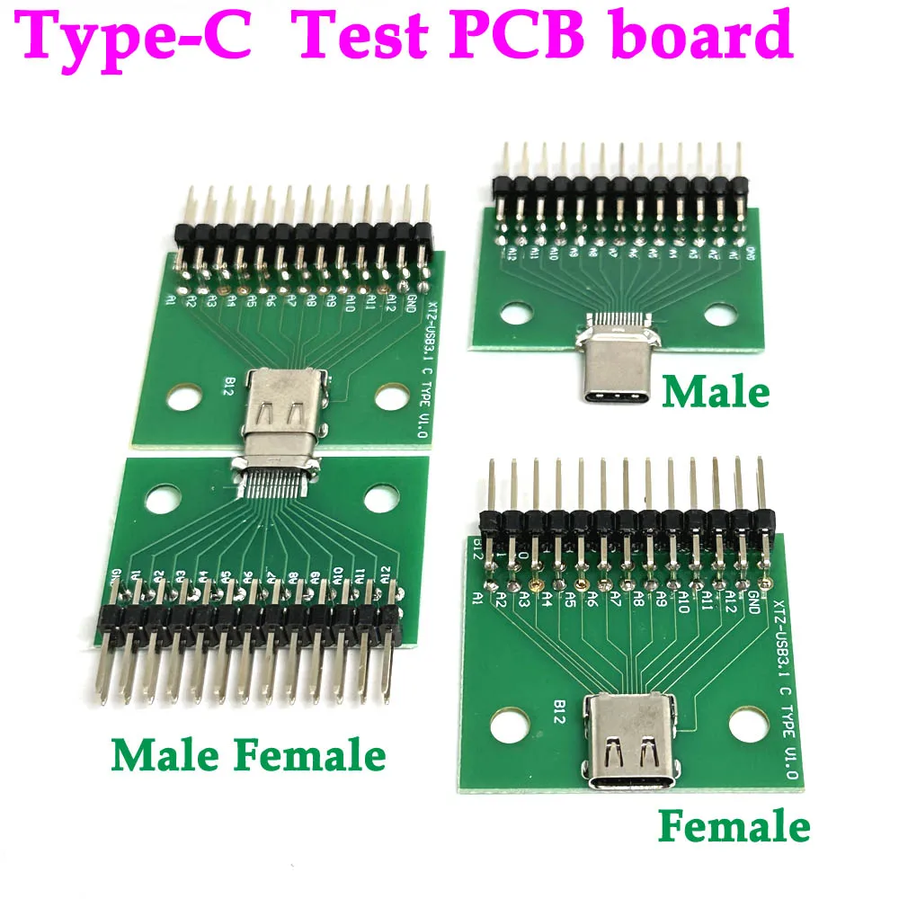 

1/10pc Type-C Male to Female USB 3.1 Test PCB Board Adapter Type C 24P 2.54mm Connector Socket For Data Line Wire Cable Transfer