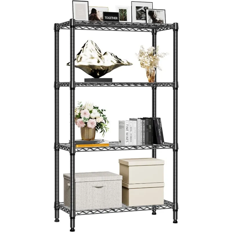 1000lb 4-layer Rack Metal Storage Rack Line Rack Heavy Duty Cabinet Organizer Black 13.8x35.4x59.5