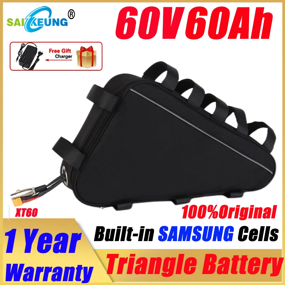 

Triangle Battery 60v 72v 48V 36V 52v 20AH 24ah 25 30AH 35ah 40AH 50Ah 60ah Huge Capacity 2000W Ebike LithiumBattery with Charger