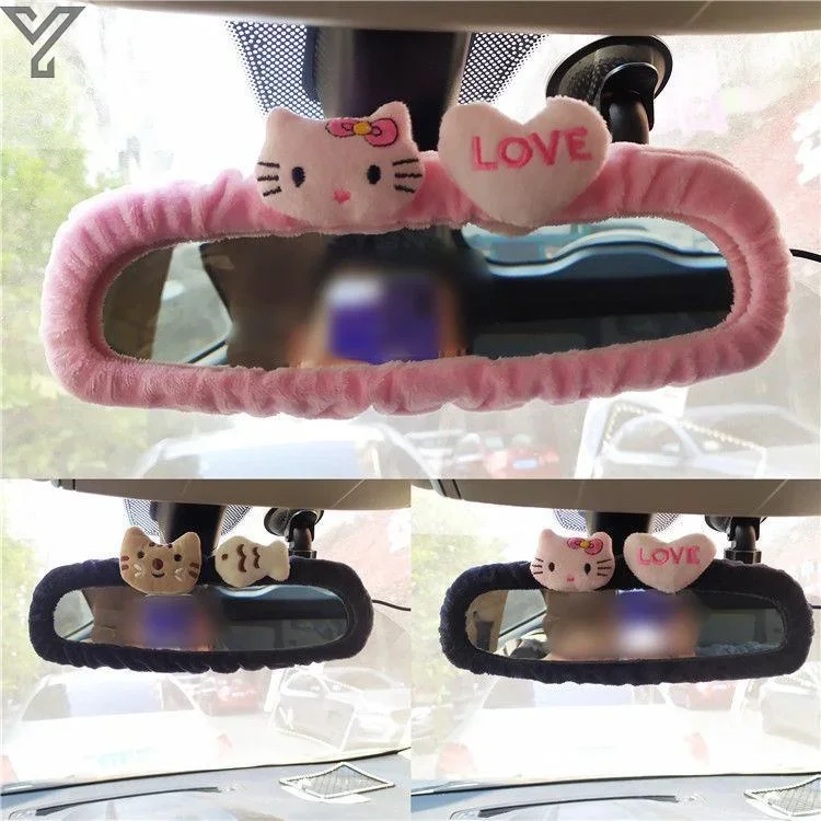 

Sanrio Hello Kitty Car Rearview Mirror Cover Cartoon Flannel Auto Rear View Mirror Decoration Automotive Interior Accessories