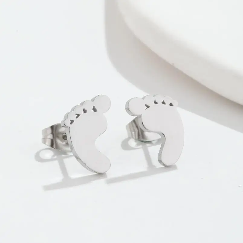 Mini Foot Footprints Piercings For Ears Golden Stainless Steel Ear Piercing Stud Earrings Korean Fashion Earrings Trend 2023