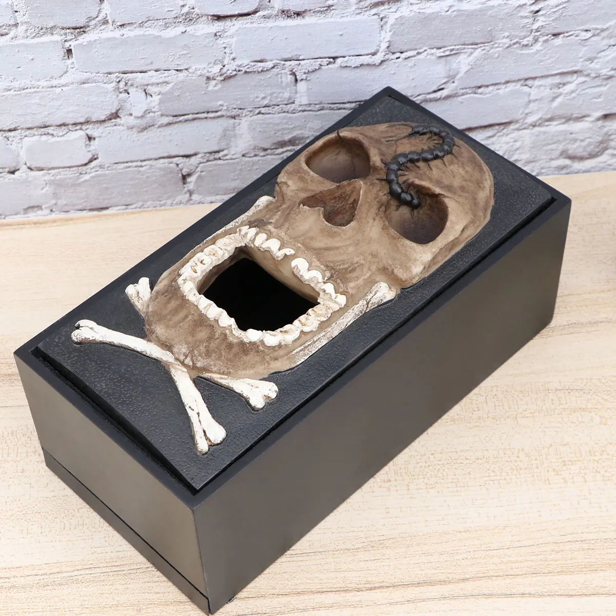 

Skull Tissue Box Cover Premium Resin Funny Halloween Decor Home Office Bathroom Holder Paper Towel Storage