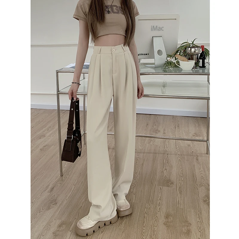 Women Suit Pants Elastic Waist Slimming Casual Pants Autumn Loose Wide Leg Pants Women\'s High Waist Draped Pants Trendy Pants