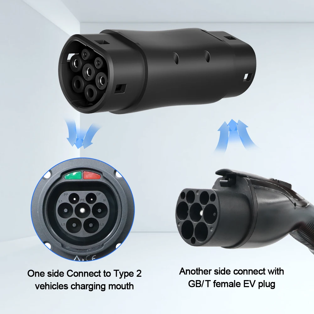 Kolanky GBT To Type 2 32A 7.2 22KW EV Charging Adaptor GB/T To IEC-62169 Eletric Vehicle Cars Conventor