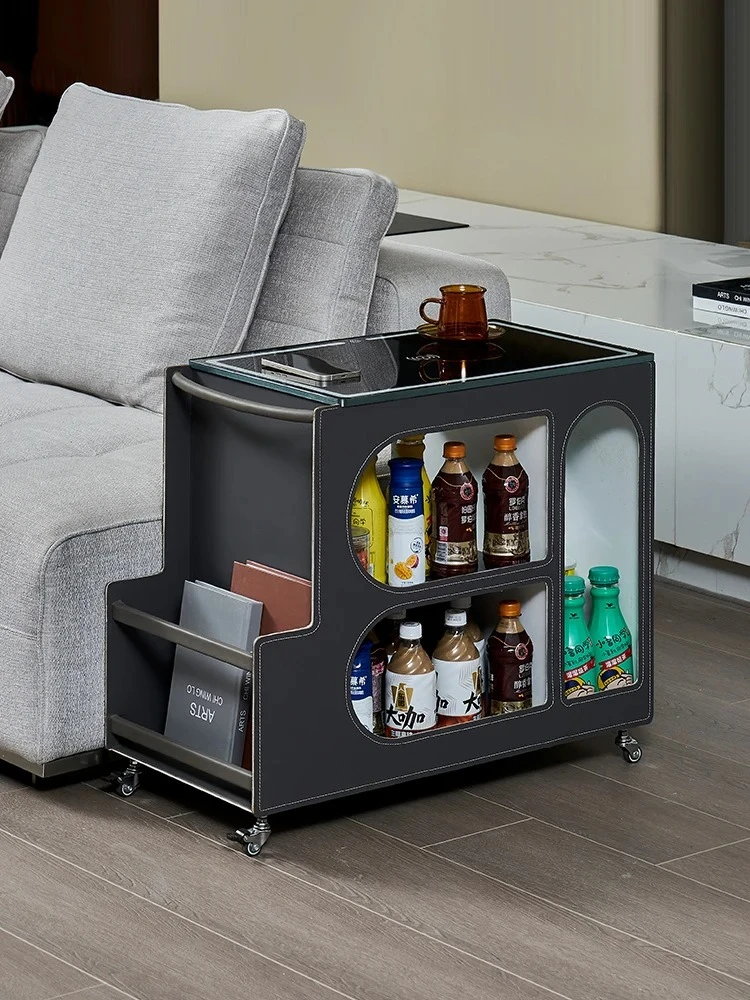 

Nordic Style Multi-Functional Saddle Leather Trolley Side Table