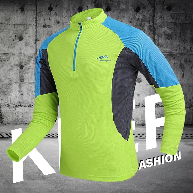 Hiking Long Sleeve Sports Shirt Stand Collar Men Quick Dry Outdoor Sweatshirt Spring Breathable Gym Running Training T Shirts