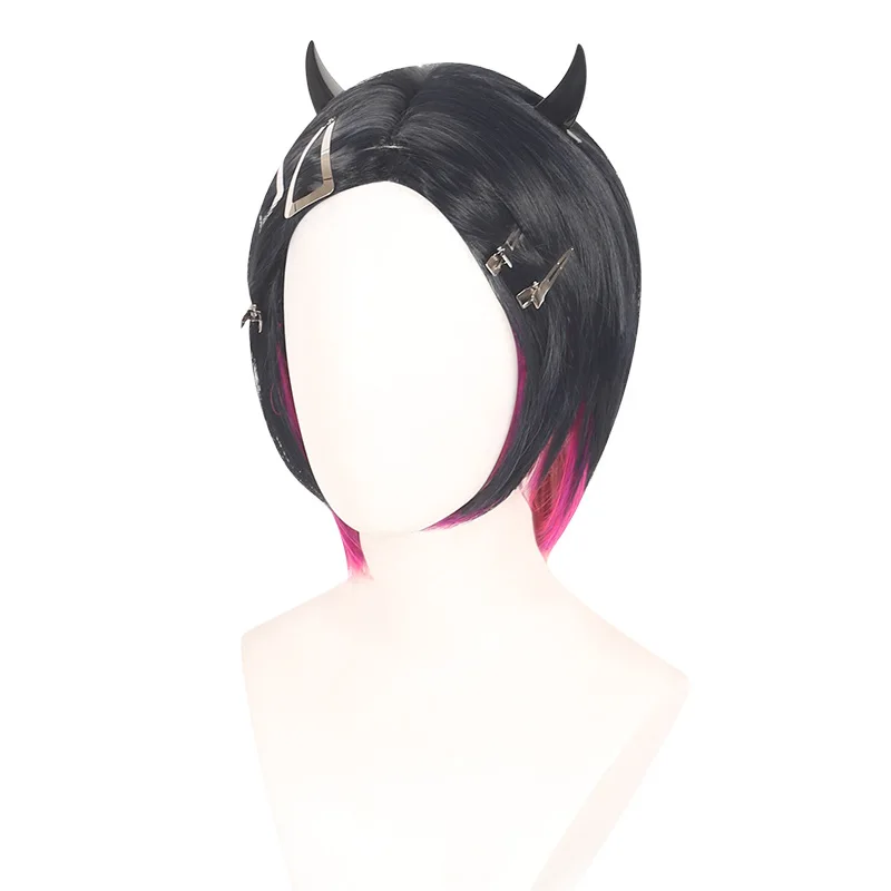 L-email Wig-Jogo de Cabelo Sintético Valorant Cravo Cosplay Peruca, Preto Misturado Cor Rosa, Perucas Resistentes ao Calor, 35cm