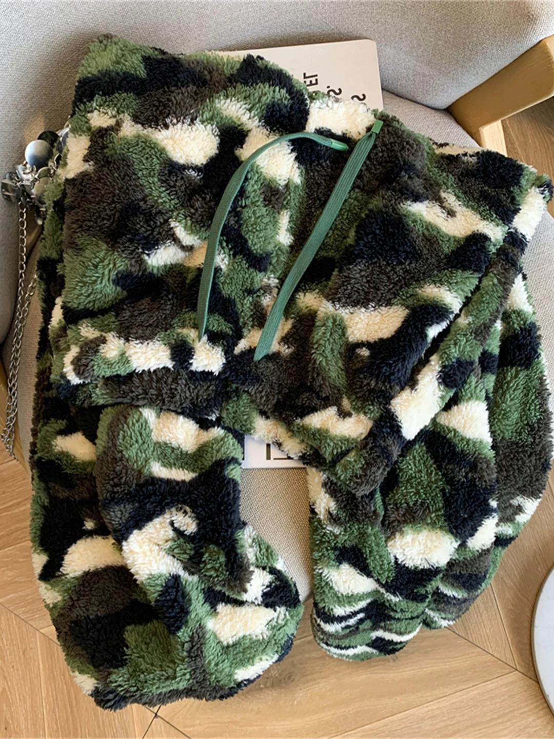 

Comfortable Double-Faced Flannel Wide Leg Pants Women's Winter Outerwear Dstring High Waist Polyester Fiber Commute Sle