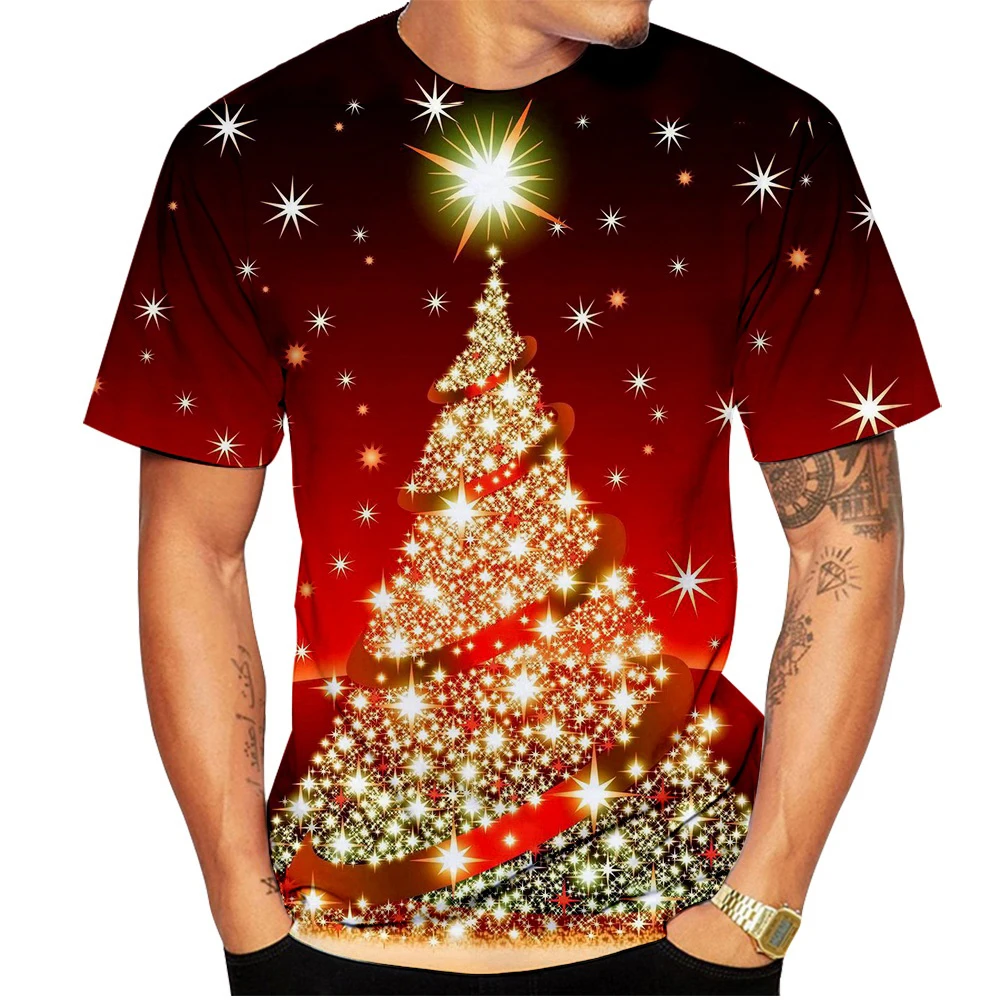 Christmas Carnival Santa Claus Happy New Year Gift Men's and Women's T-Shirts Hip Hop 3D Print Round Neck Tee Short Sleeve Top