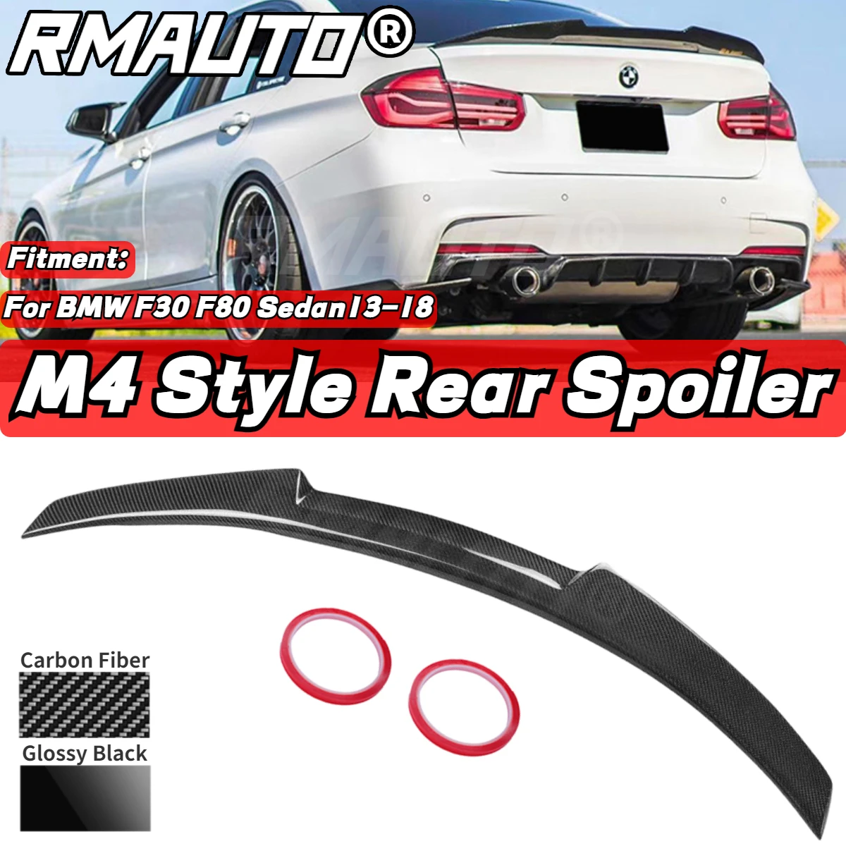 

RMAUTO Carbon Fiber M4 Style Car Rear Spoiler Wing Body Kit For BMW F30 F80 2013-2018 Spoiler Wing Car Modification Accessories