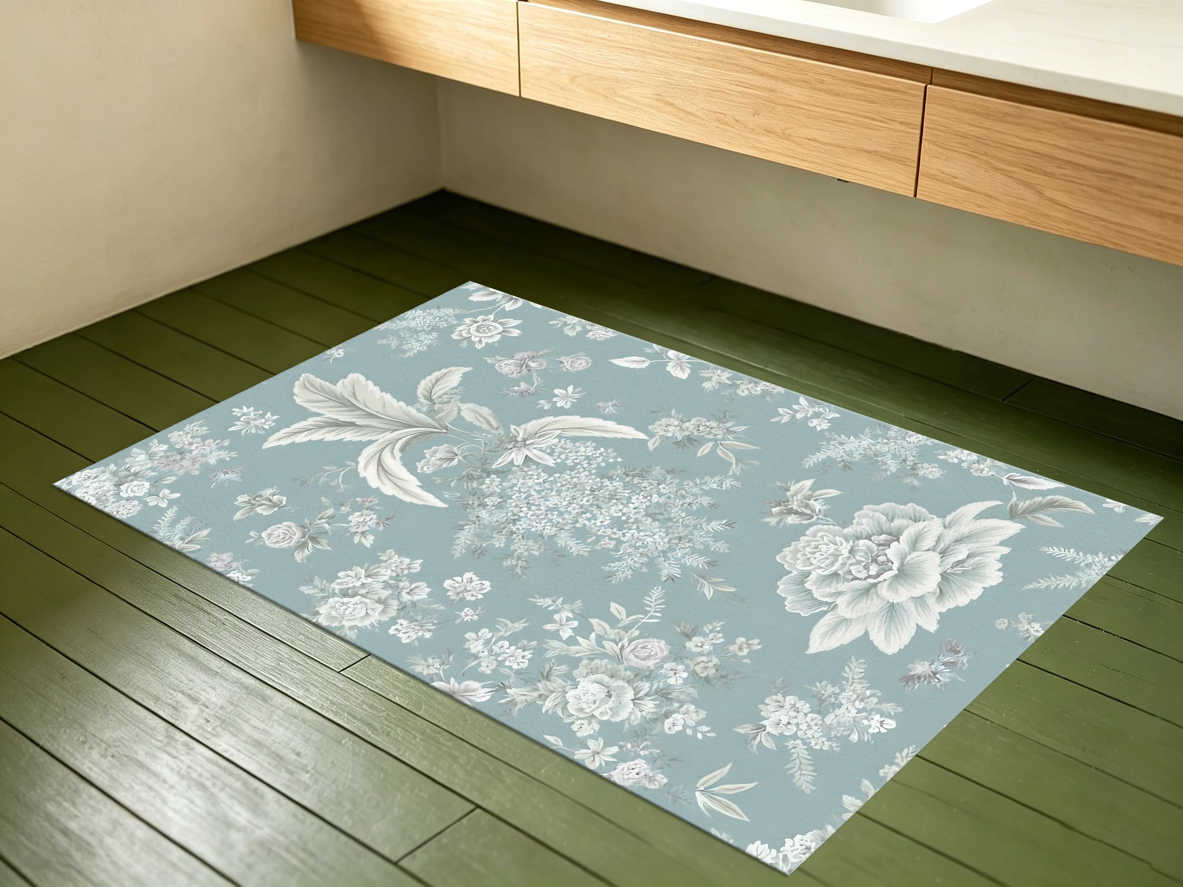 2D Large Carpet with Light Blue Background and Soft Floral Pattern, French Style, Perfect for Living Room and Bedroom Flooring, Instantly Refreshes Autumn and Winter Decor