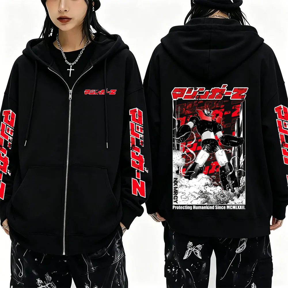 Moletom com Zíper Anime Mazinger Z Koji Kabuto No Mercy para Homens e Mulheres, Jaqueta Oversized com Zíper, Moletom Vintage Masculino