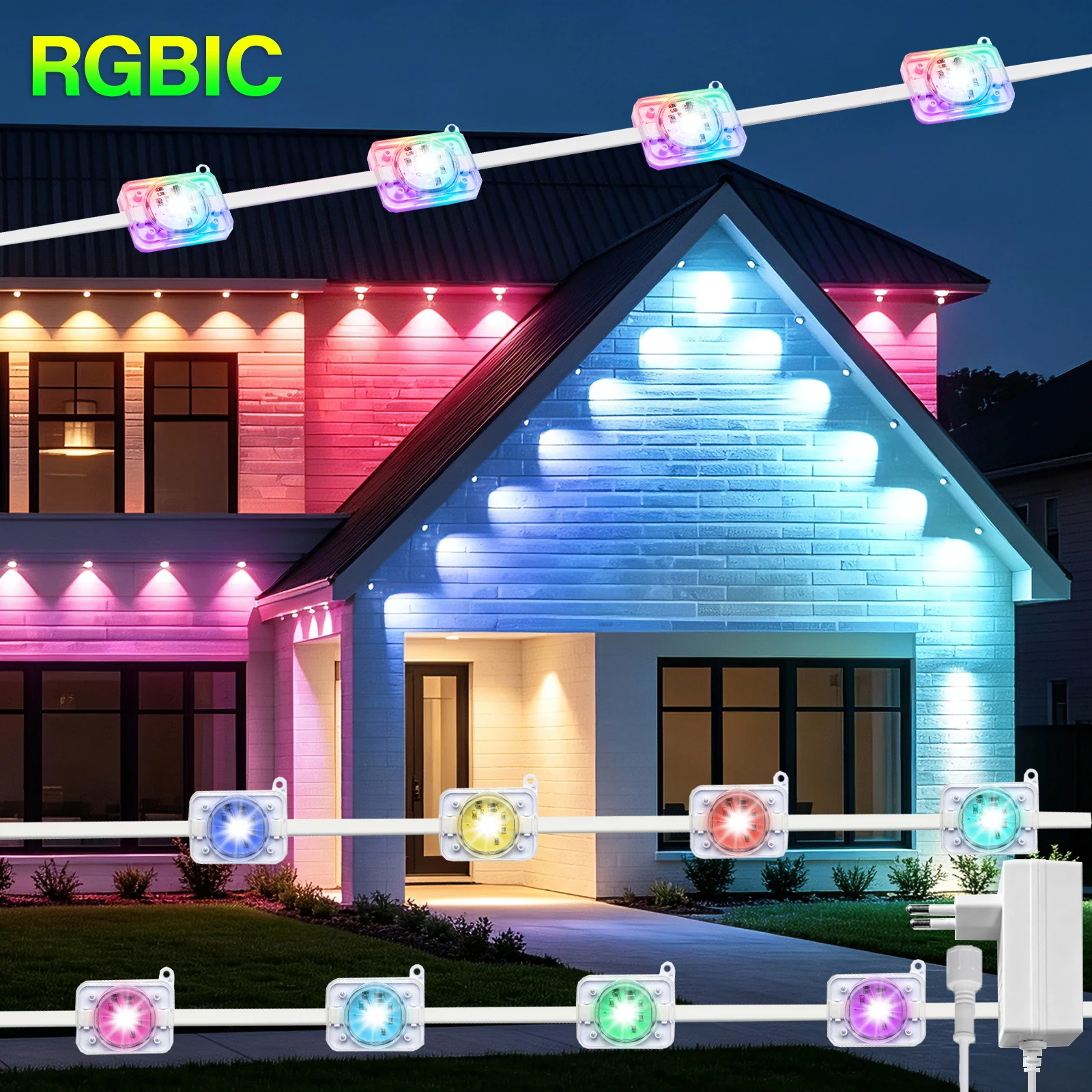 RGBIC Outdoor Eaves LED Light String Kit IP67 Waterproof Christmas Light Full House Multiple Scene Modes Decoration Lighting