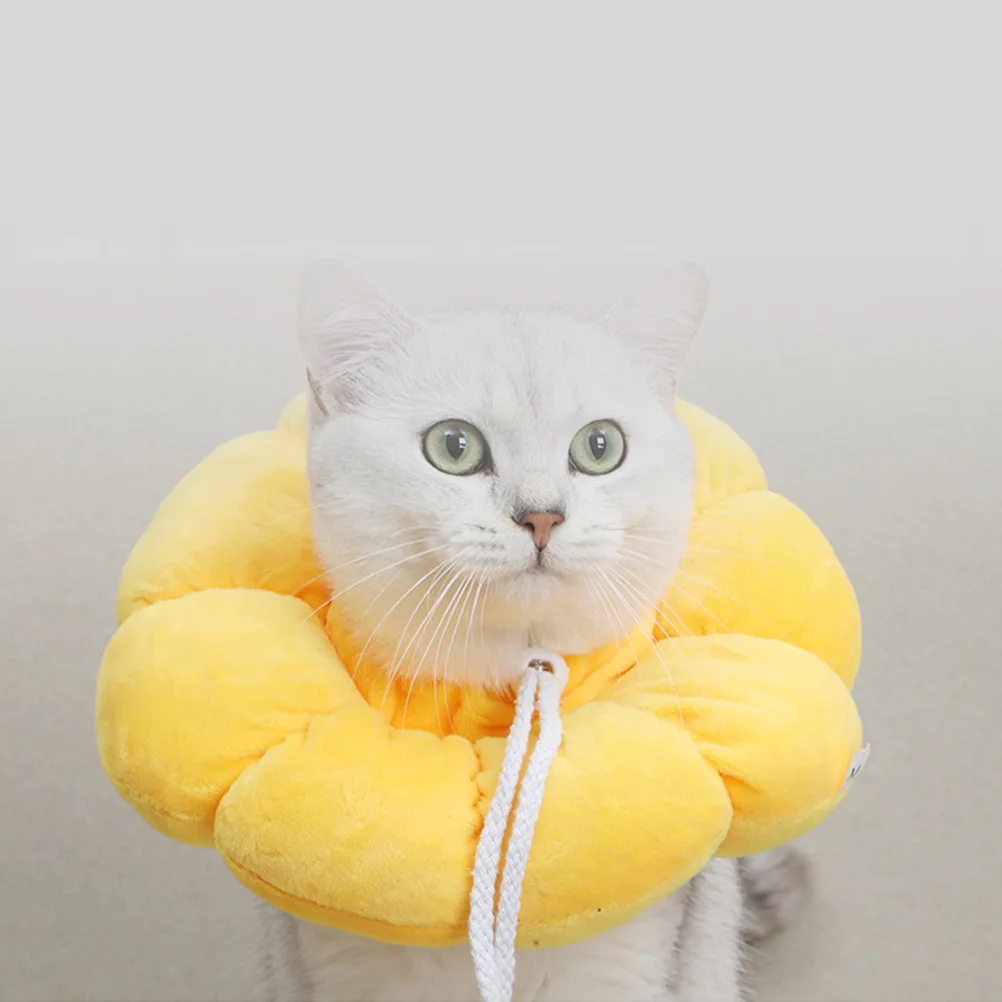 

Cat Recovery Cone Yellow Kitten Collar for Pet Wound Heal Elizabeth Circle Cartoon Shape Cotton Fabric